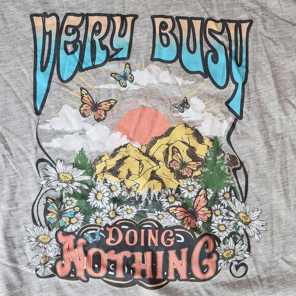 Wound Up Juniors Gray "Very Busy Doing Nothing" Graphic T-Shirt Size XXXL - Picture 7 of 14